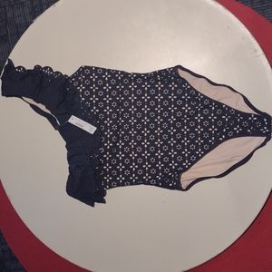 Black One-Shoulder Floral Eyelet One-Piece Swimsuit